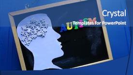  Presentation with autism puzzle - Theme with autism concept puzzle on head background and a ocean colored foreground