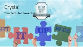  Presentation with jigsaw - Presentation featuring autism puzzle - hands holding up jigsaw pieces background and a light blue colored foreground