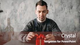  Presentation with gift - Slide set featuring autistic - autist man sitting against gift background and a tawny brown colored foreground