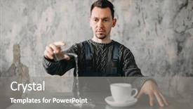  Presentation with autistic - Cool new slide deck with autistic man pours water backdrop and a gray colored foreground