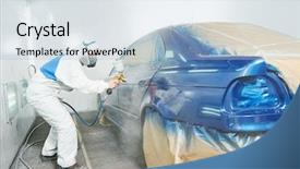  Presentation with automobile - PPT theme having auto - automobile repairman painter in protective background and a light blue colored foreground
