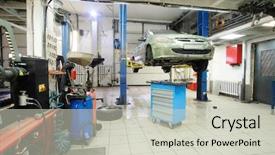  Presentation with auto repair - Cool new PPT layouts with auto - interior of a car repair backdrop and a soft green colored foreground