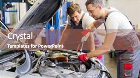  Presentation with auto - Presentation design with auto - two mechanic fixing car background and a coral colored foreground