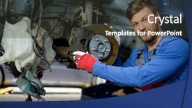  Presentation with car brake - Beautiful PPT theme featuring auto brakes - mechanic checking car brake system backdrop and a tawny brown colored foreground