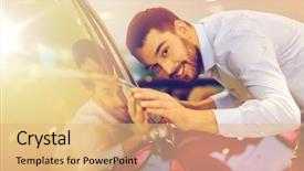  Presentation with car business - Presentation featuring auto business car sale consumerism background and a coral colored foreground