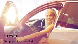  Presentation with car business - PPT theme enhanced with auto business car sale consumerism background and a violet colored foreground