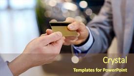  Presentation with car dealer - Presentation enhanced with customer hand giving credit car background and a tawny brown colored foreground