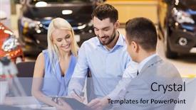  Presentation with car dealer - Slide set having auto business sale and people background and a light blue colored foreground