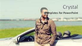  Presentation with auto - Audience pleasing presentation design consisting of auto business transport leisure and people concept - happy man near cabriolet car outdoors backdrop and a sky blue colored foreground