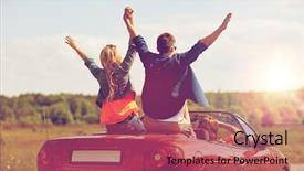  Presentation with travel friends - PPT theme enhanced with auto cars - leisure road trip travel background and a red colored foreground