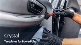  Presentation with trim - PPT theme enhanced with auto detailing worker cleans door background and a tawny brown colored foreground