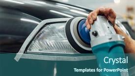  Presentation with auto detailing - Beautiful presentation featuring auto detailing worker with polishing backdrop and a ocean colored foreground