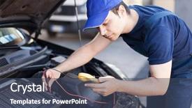  Presentation with wire auto - Amazing slides having auto electrician troubleshooting a car backdrop and a ocean colored foreground