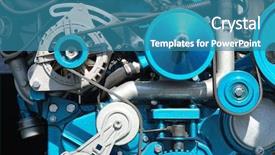  Presentation with mechanical crank v4 engine pistons - Presentation having auto expo - big new engine background and a teal colored foreground