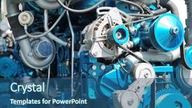  Presentation with tv show - Beautiful presentation theme featuring auto expo - big new engine backdrop and a ocean colored foreground