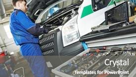  Presentation with maintenance industry - Theme featuring auto in repair or maintenance background and a gray colored foreground