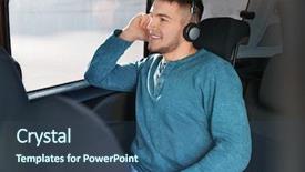  Presentation with audiobook - PPT layouts with auto library - man listening to audiobook background and a ocean colored foreground