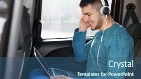  Presentation with audiobook - Theme having auto library - man listening to audiobook background and a ocean colored foreground