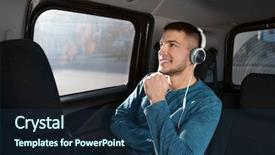  Presentation with audiobook - Audience pleasing PPT layouts consisting of auto library - man listening to audiobook backdrop and a tawny brown colored foreground