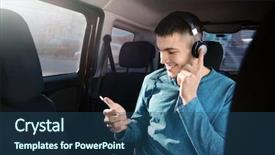  Presentation with audiobook - Audience pleasing presentation theme consisting of auto library - man listening to audiobook backdrop and a ocean colored foreground