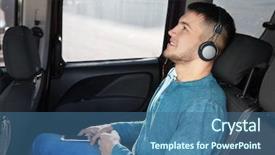  Presentation with audiobook - Presentation featuring auto library - man listening to audiobook background and a ocean colored foreground