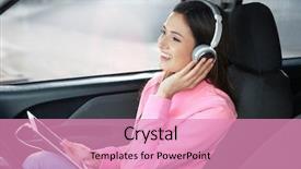  Presentation with audiobook - Slide deck with auto library - woman listening to audiobook background and a coral colored foreground