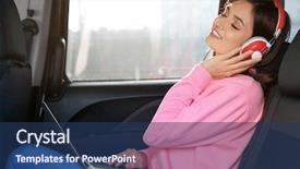  Presentation with audiobook - Audience pleasing slide deck consisting of auto library - woman listening to audiobook backdrop and a ocean colored foreground