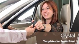  Presentation with car buying - Audience pleasing slides consisting of car dealer giving keys backdrop and a violet colored foreground