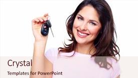  Presentation with woman car driver map - Slide set consisting of woman with a car keys background and a lemonade colored foreground