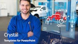  Presentation with interface - Slide set consisting of auto maintenance - car interface against mechanic smiling background and a ocean colored foreground