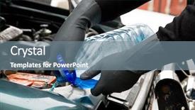  Presentation with liquid - Colorful slide deck enhanced with auto maintenance - mechanic fills washing liquid backdrop and a gray colored foreground