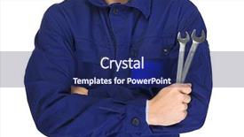  Presentation with maintenance - Colorful theme enhanced with auto maintenance - repairman with crossed arms holding backdrop and a navy blue colored foreground