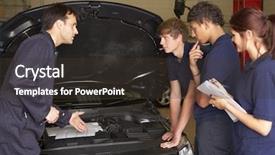  Presentation with mechanics - Cool new presentation theme with auto maintenance - trainee mechanics at work backdrop and a tawny brown colored foreground