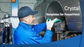  Presentation with suspension - Beautiful PPT layouts featuring auto mechanic at car suspension backdrop and a  colored foreground