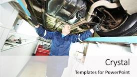  Presentation with auto - Presentation theme with auto mechanic at wheel alignment background and a white colored foreground