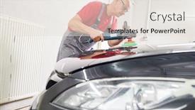  Presentation with auto - PPT theme with auto-mechanic-buffing-car-autobody background and a sky blue colored foreground