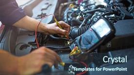  Presentation with battery - Cool new PPT theme with auto mechanic checking car battery backdrop and a ocean colored foreground