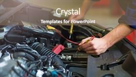  Presentation with battery - Presentation design with auto mechanic checking car battery background and a coral colored foreground