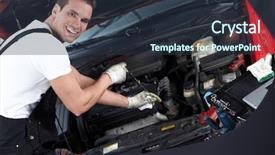  Presentation with auto repair - Amazing slide deck having auto mechanic checking oil car backdrop and a tawny brown colored foreground