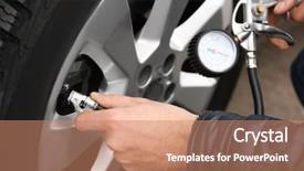  Presentation with auto cad - Slide set with auto mechanic checking tire pressure background and a coral colored foreground
