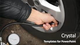  Presentation with tire - PPT layouts enhanced with auto mechanic checking tire pressure background and a dark gray colored foreground