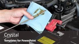  Presentation with checks - Beautiful PPT theme featuring auto-mechanic-checks-the-oil backdrop and a dark gray colored foreground