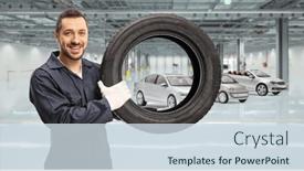  Presentation with garage car - Presentation design enhanced with auto-mechanic-holding-a-car background and a sky blue colored foreground
