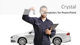  Presentation with car key - Slide deck enhanced with auto-mechanic-holding-a-clipboard background and a white colored foreground