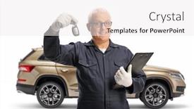  Presentation with suv - Cool new presentation theme with auto-mechanic-holding-a-key backdrop and a white colored foreground