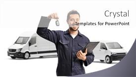  Presentation with auto - Presentation design having auto-mechanic-holding-a-vehicle background and a white colored foreground