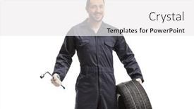  Presentation with tire - Audience pleasing slide deck consisting of auto-mechanic-holding-a-wrench backdrop and a white colored foreground