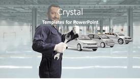  Presentation with vehicles - Presentation theme having auto-mechanic-holding-a-wrench background and a gray colored foreground