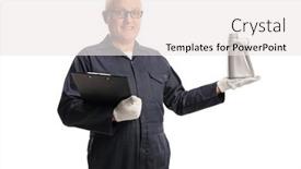  Presentation with engine - Audience pleasing presentation theme consisting of auto-mechanic-holding-an-engine backdrop and a white colored foreground