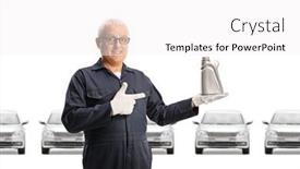 Presentation with auto - Audience pleasing PPT theme consisting of auto-mechanic-holding-an-engine backdrop and a white colored foreground